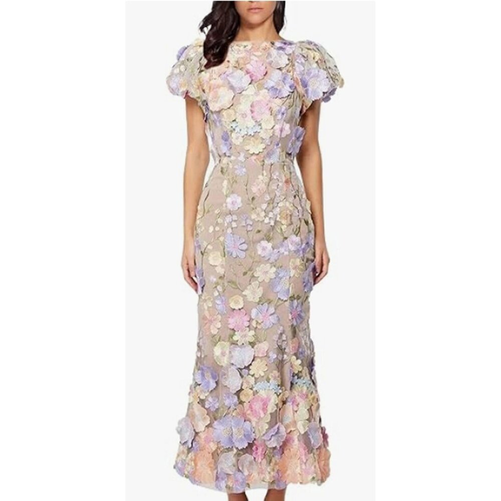 Floral Appliqué Maxi Dress in Pastel Multicolor